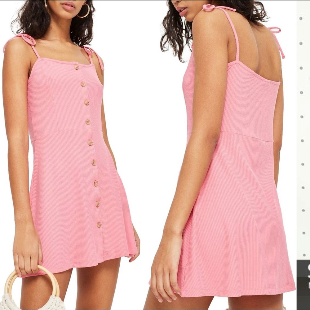 Topshop Button Down Rib Minidress Pink